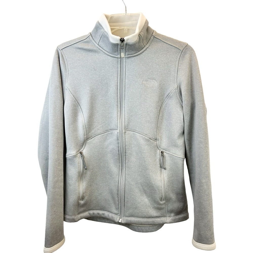 THE NORTH FACE Womens Gray Full Zip JACKET Medium Fleece Lined Soft Shell Layer